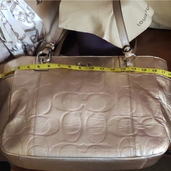 Coach Gold Metallic Monogram Embossed Shoulder Tote - Picture 13 of 15